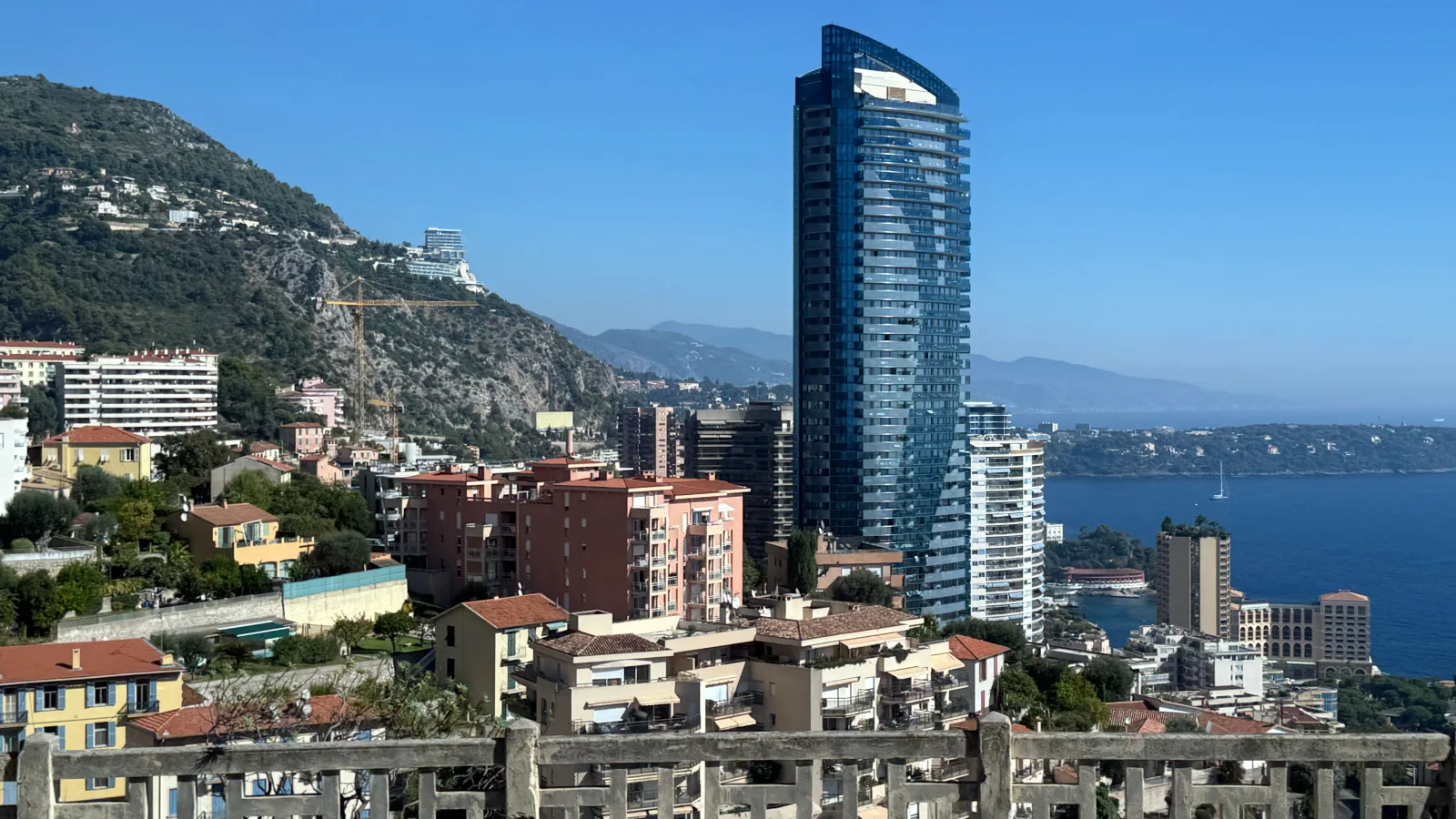 Modern office and residential blocks of the Fontvieille district of Monaco seen in daylight