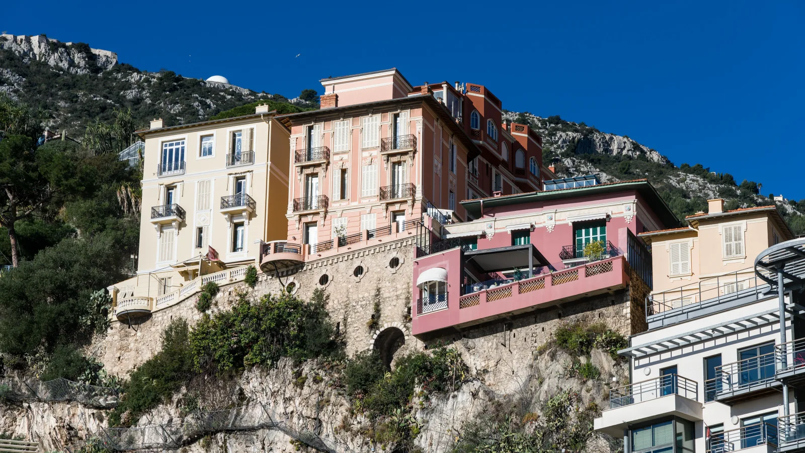 Modern office and residential blocks in the Fontvieille district of Monaco seen from the harbour