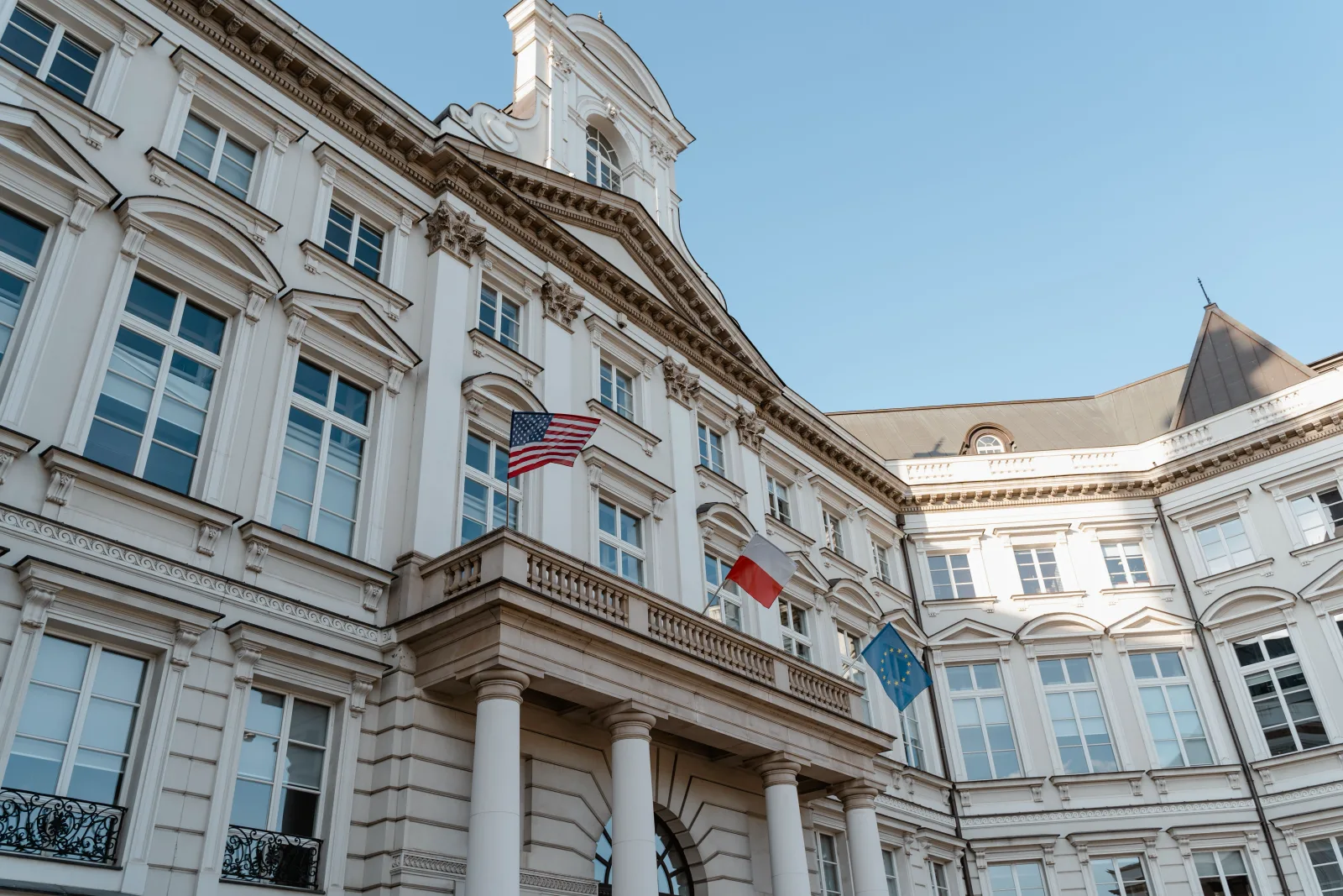 Facade of an administrative building photographed in morning light