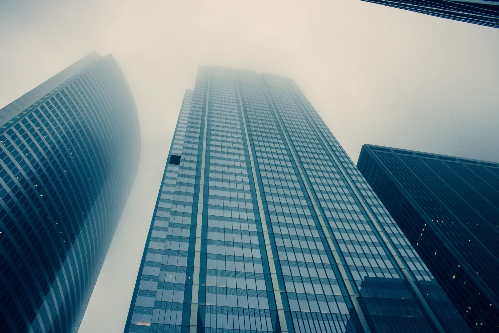 Office buildings business district seen from street level