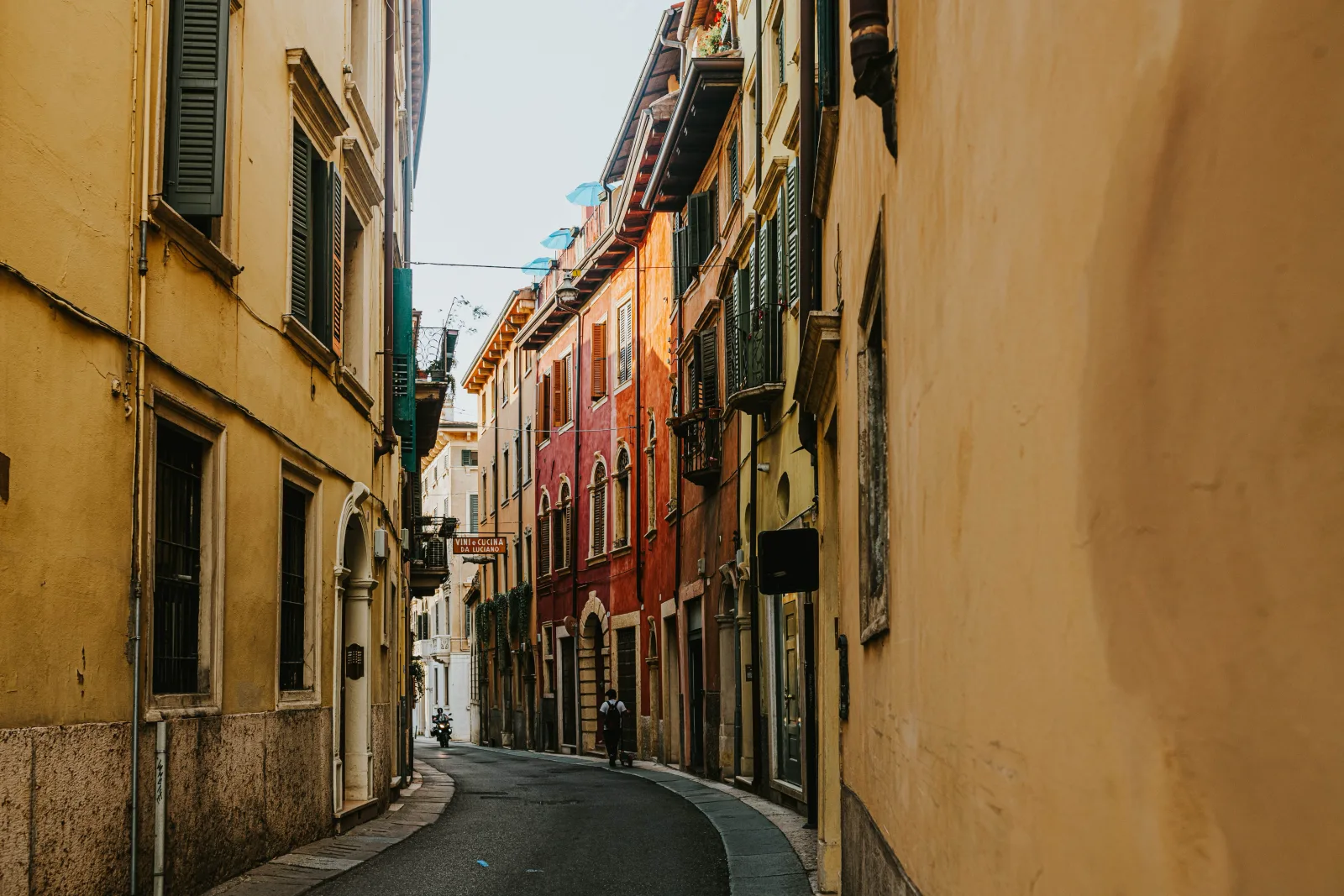 A narrow shuttered street in the old town-Ville on a clear day