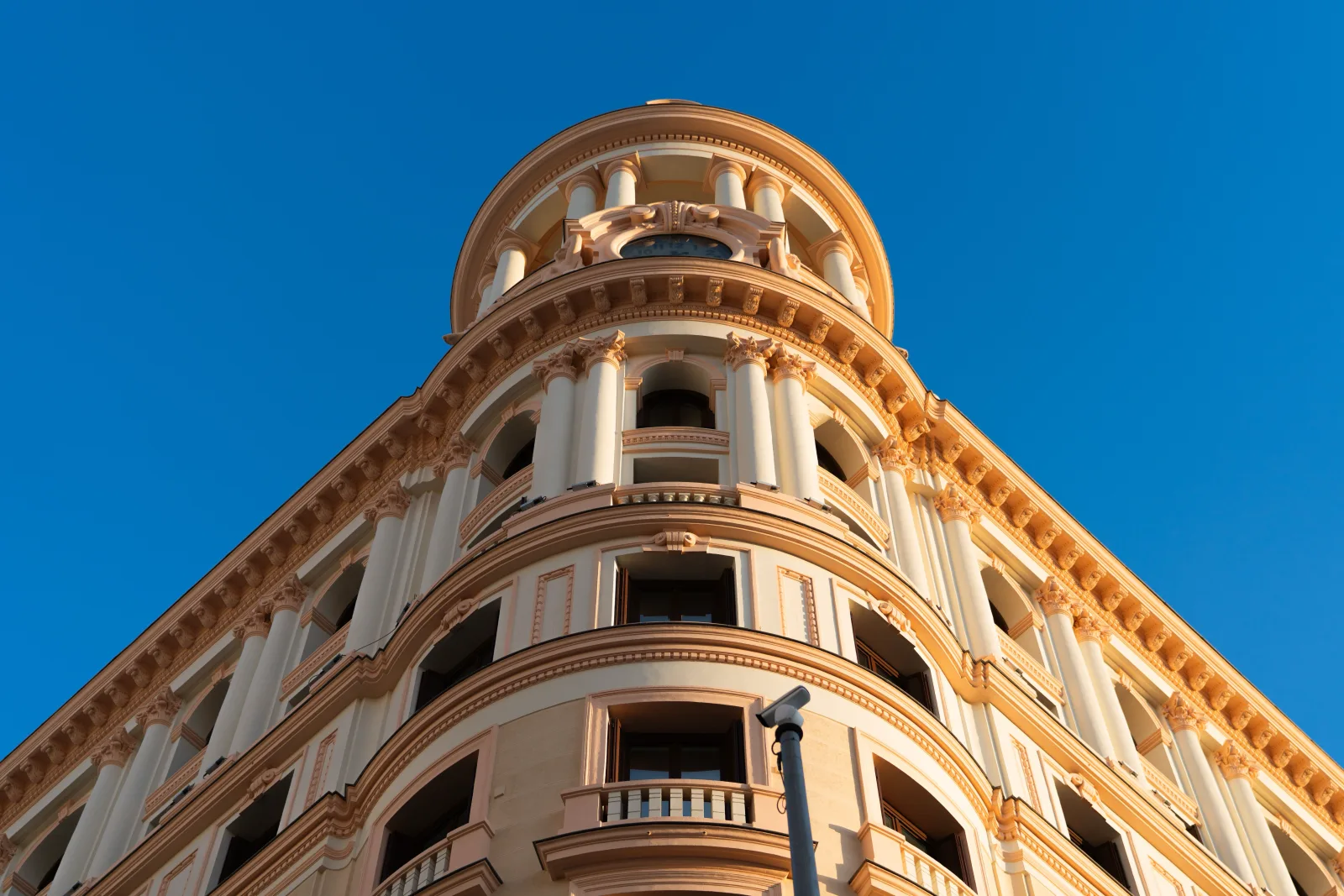 A stone institutional facade district, photographed from street level