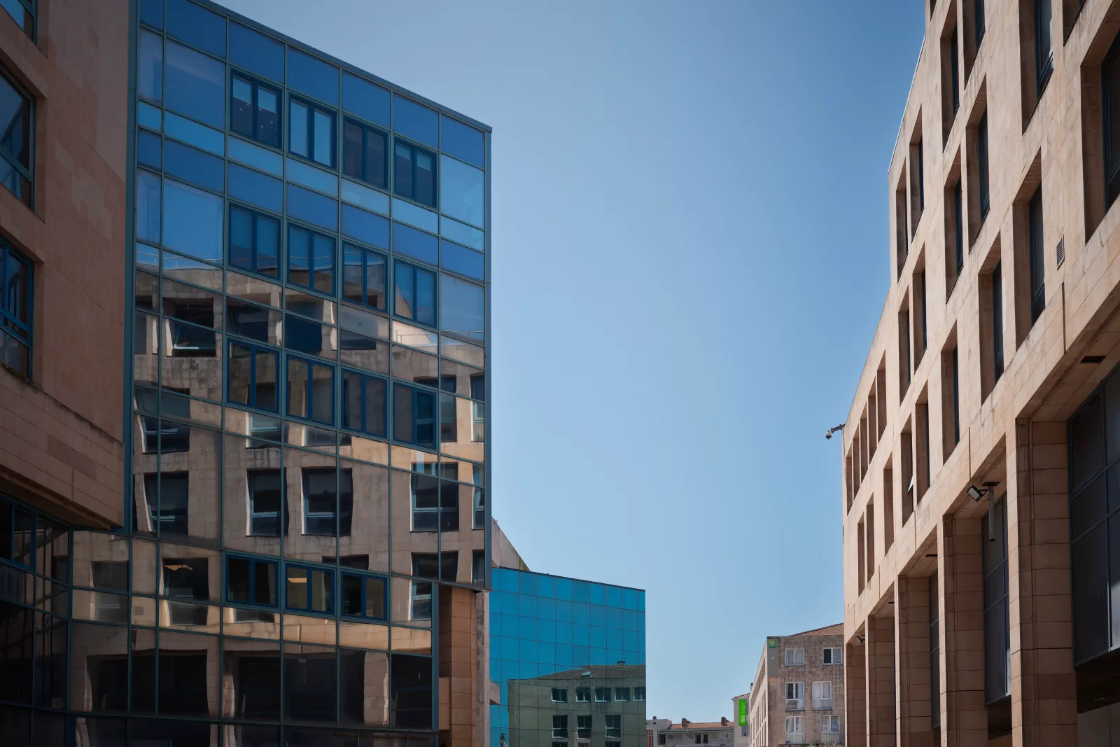 Modern office buildings on a clear day
