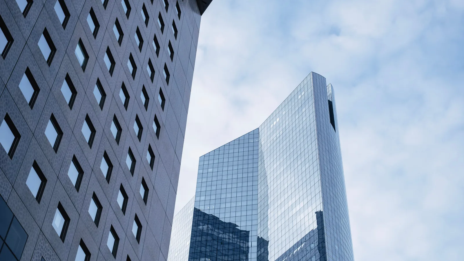 Office buildings business district seen from street level in daylight